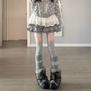 柔软 美拉德色系保暖羊毛针织显瘦费尔岛堆堆袜套女 冬天2025冬季