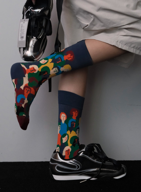 ZeroG[印象画师]新品秋冬强烈色彩对比小人棉中筒女街头风堆堆袜