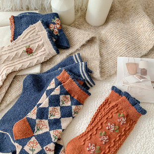 保暖加绒羊毛复古加厚居家款 2双装 冬季