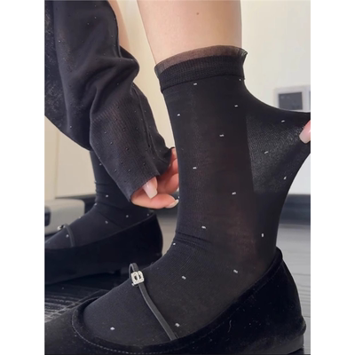 2双装 夏季黑白简约纯欲风波点花边中筒袜复古轻奢风ins穿搭女