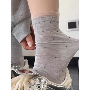 2双装 纯色系圆点小众花边中筒袜设计格雷系少女简约穿搭氛围 夏季