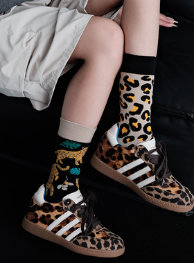 ZeroG 新品初秋丛林豹纹日系原宿系高级感中古风中筒袜子女不对称