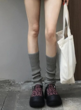 2双装 秋冬慵懒灰色系简约竖条直筒袜套可堆堆