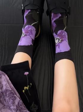 2双装 冬季紫色浮雕ins潮设计袜子