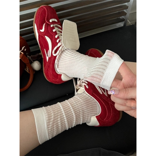 2双装 单品中筒袜高级女 春夏竖条简约可堆堆袜子走秀风miu系经典