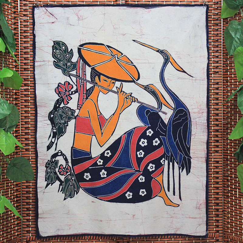 云南特产礼品手绘蜡染画傣族题材风情人物画居家客栈餐厅装饰布画