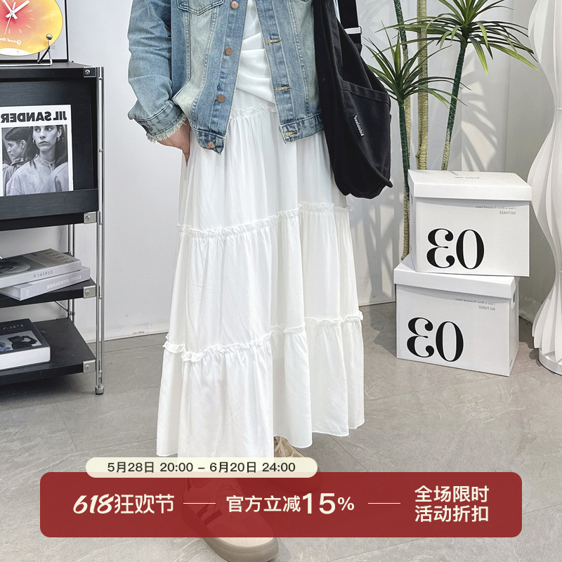 2024春夏大码女装白色裙子胖MM薄款蛋糕裙梨形身材半身裙蓬蓬长裙