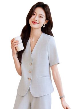 短袖西装外套女2025新款夏季薄款职业小个子短款休闲西服套装夏装