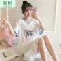 Áo ngủ cotton mỏng ngắn tay ngắn dễ thương diện đồ ngủ cỡ lớn cho nữ mùa hè phiên bản Hàn Quốc có thể ra ngoài phục vụ tại nhà - Đêm đầm đầm mặc ở nhà