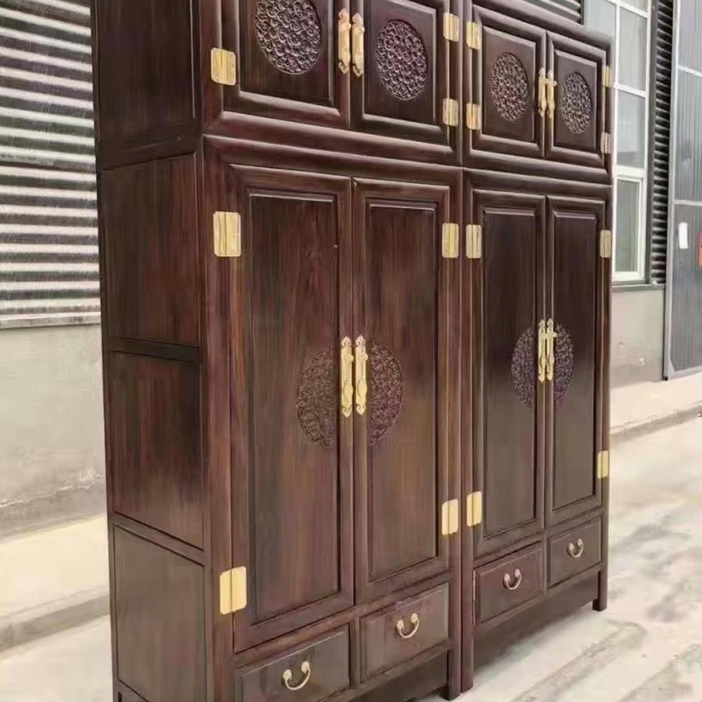 新中式实木衣柜北方老榆木顶箱柜