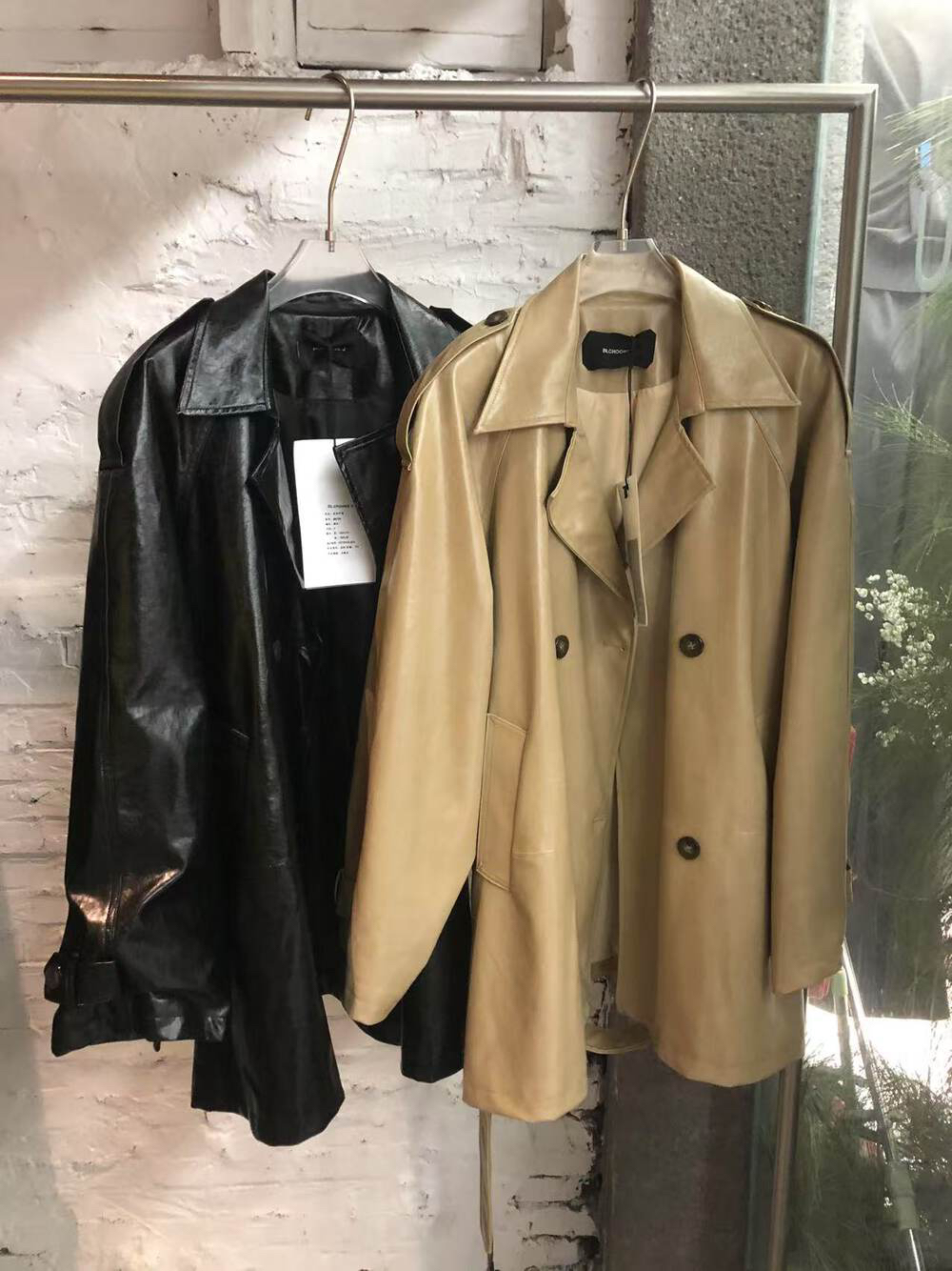 INCHOOSEU2025年春季腰带款双排扣翻领中长款皮衣外套女