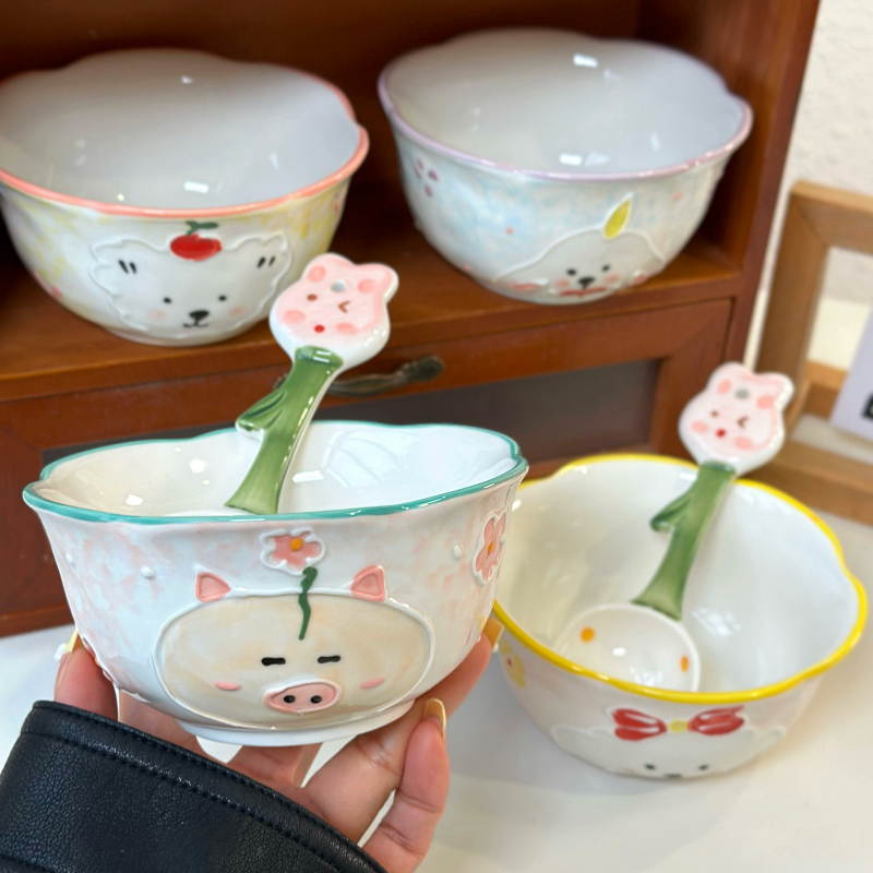 浮雕釉下彩女士儿童米饭碗