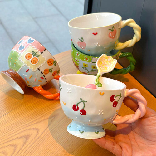 陶瓷ins风大众手工浮雕设计师杯