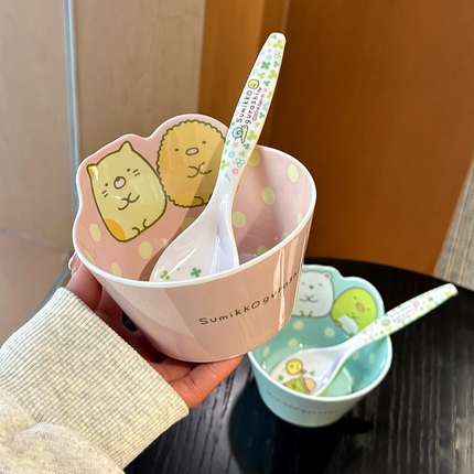 卡通可爱角落动物米饭碗勺子儿童宝宝辅食碗密胺健康材质防摔碗