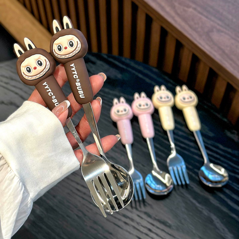 网红可爱卡通布布不锈钢304叉勺筷套装餐具男女学生便携餐具可拆