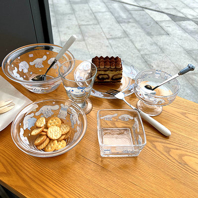 日式玻璃餐具少女心大耳狗沙拉碗吃饭碗盘一人食水果早餐碗点心盘