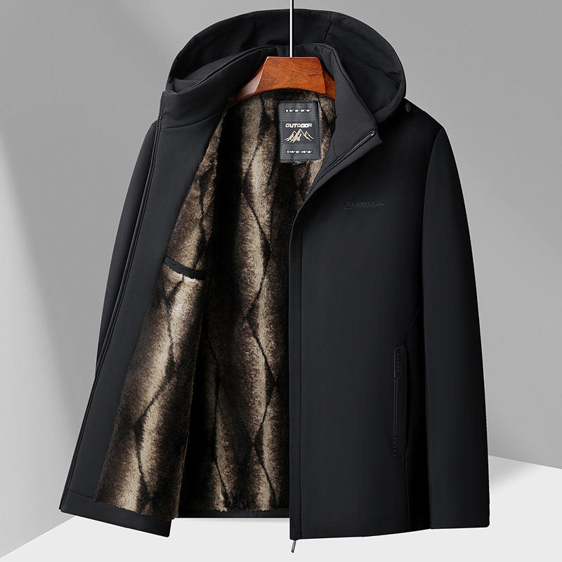 男士加绒加厚连帽棉衣