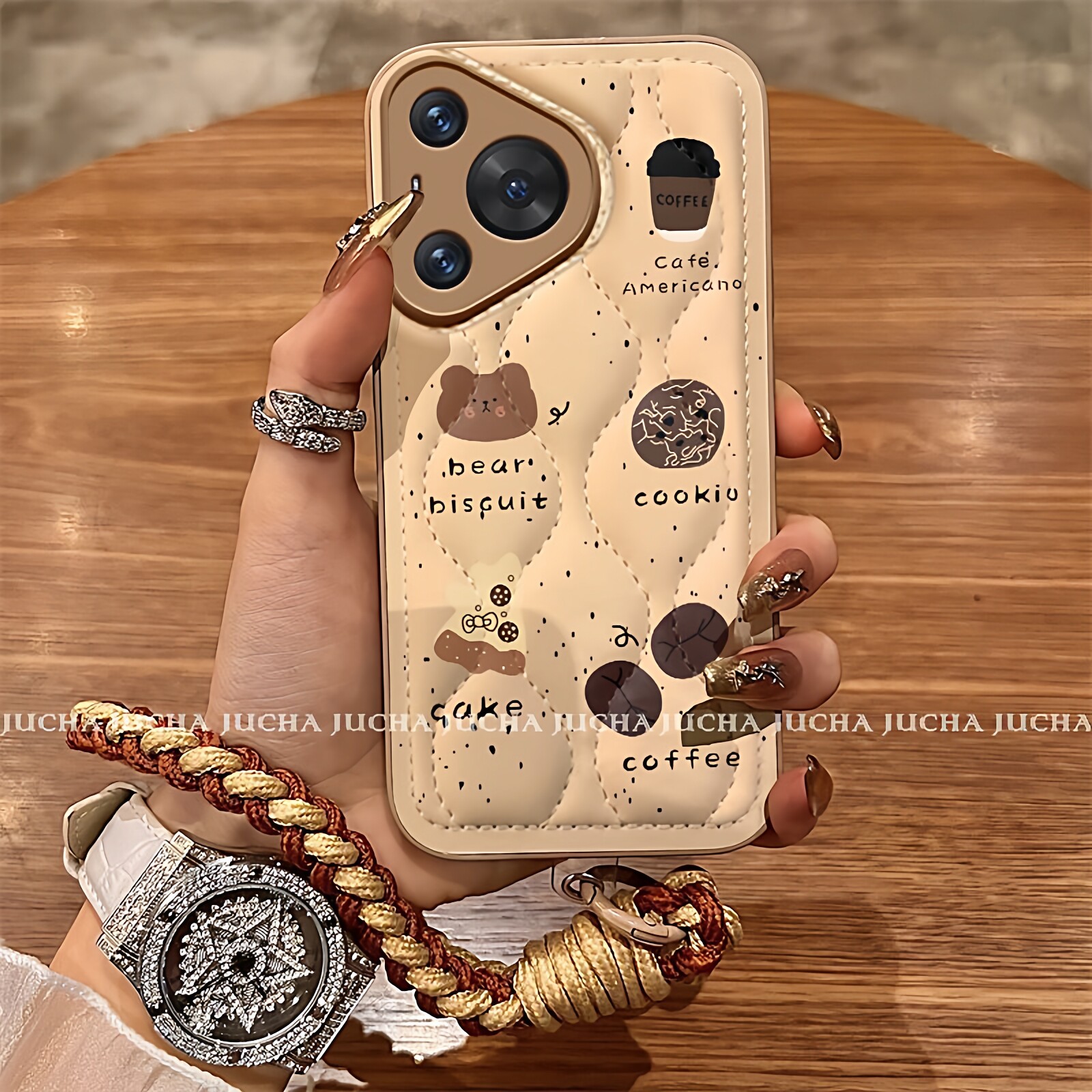 可爱甜品小众适用华为pura70pro+手机壳带挂绳秋冬款60羽绒服手机壳50咖啡小熊热销女款华为P50保护壳抗防摔