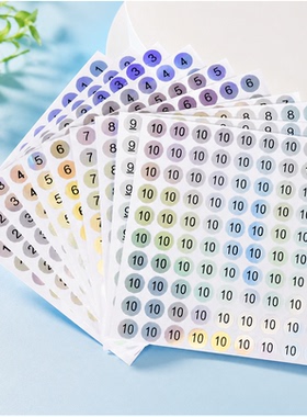 手工DIY数字贴纸防水小号圆形不干胶标签纸1-100数字贴编码编号贴