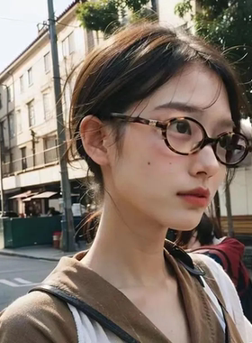 张元英同款书呆子眼镜玳瑁豹纹眼镜框椭圆复古近视可配度数蓝光