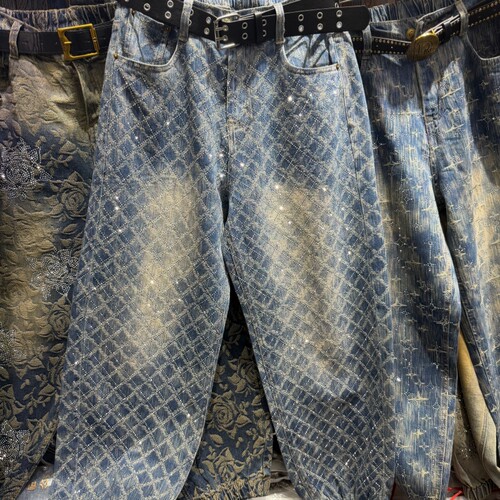 新款满钻烫钻高腰小个子牛仔女裤