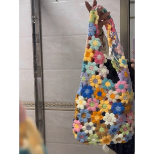 手工编织包包钩针diy材料包毛线自制针织花朵单肩包打发时间礼物