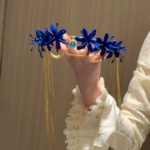 蓝色彼岸花桂冠手工diy扭扭棒材料包高颜值发冠拍照道具出片头饰