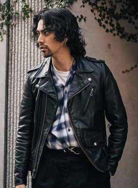 美产Schott NYC 613肖特经典斜拉链机车外套修身阉牛皮夹克皮衣男