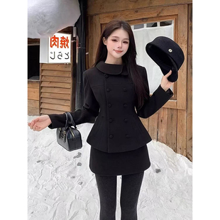 赫本风黑色西装连衣裙子女早秋季2026新款小个子千金穿搭套装短裙