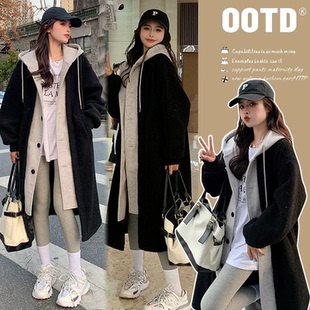 假两件羊羔绒大衣女冬季新款加厚保暖加绒毛呢今年流行的漂亮外套