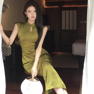 新中式旗袍连衣裙女夏高端复古改良旗袍裙国风气质提花长裙子晨袍