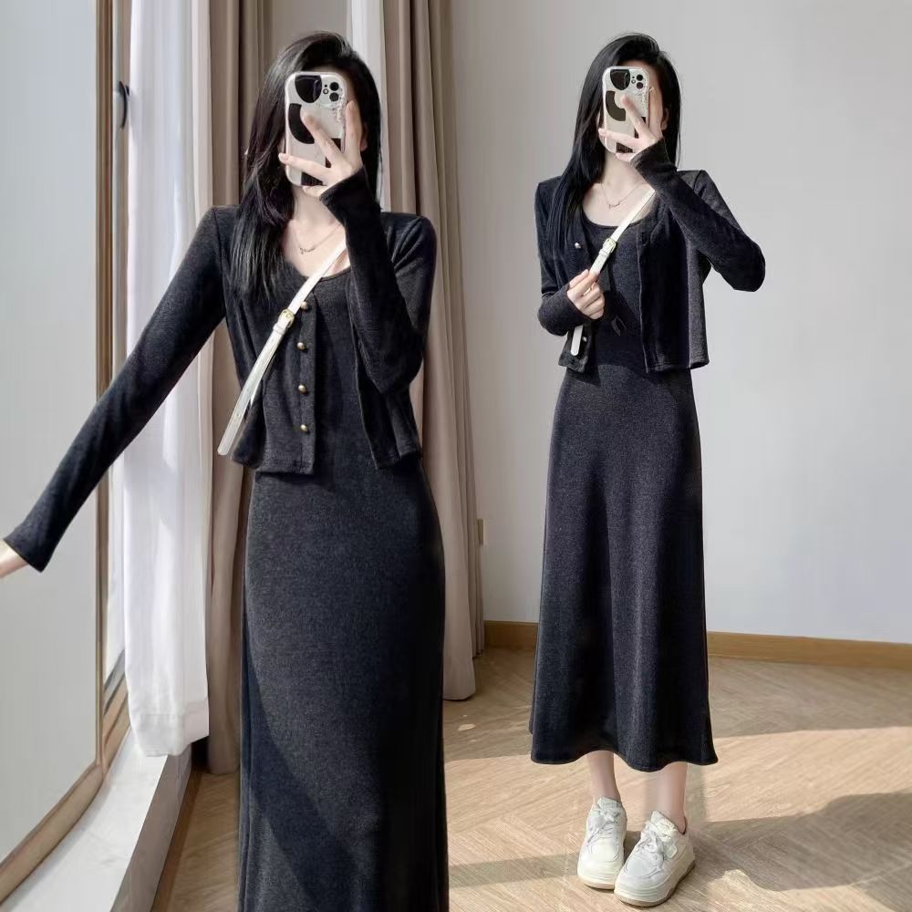 气质灰色微胖显瘦背心连衣裙子女