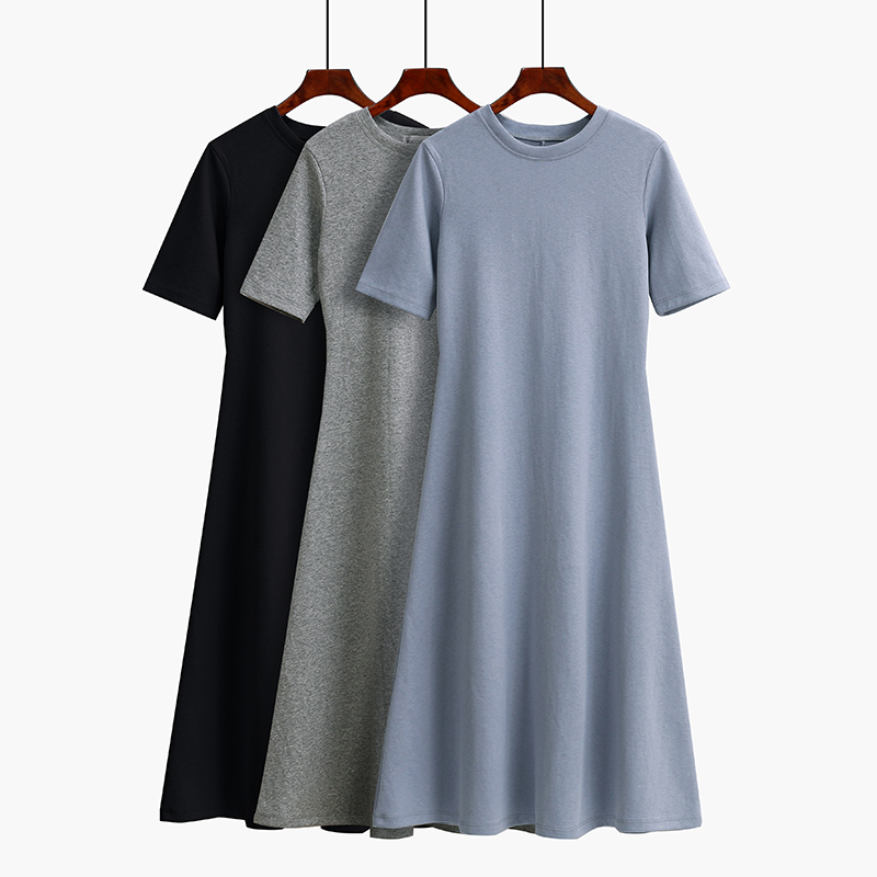 0圆领内搭体恤纯色过膝连衣裙
