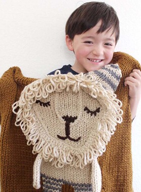 安晚 宝宝手工动物被子秋冬狮子毛毯婴儿被针织全棉毛线ins盖毯