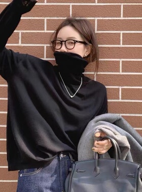 大码女装微胖妹妹MM黑色针织高领打底秋冬宽松显瘦内搭上衣200斤