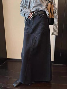 大码女装微胖妹妹mm复古水洗牛仔半身裙夏天高腰宽松遮胯显瘦长裙