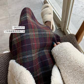 大码 女装 微胖妹妹mm毛呢格子中长裙秋冬宽松显瘦遮胯减龄半身裙子