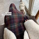 大码 女装 微胖妹妹mm毛呢格子中长裙秋冬宽松显瘦遮胯减龄半身裙子
