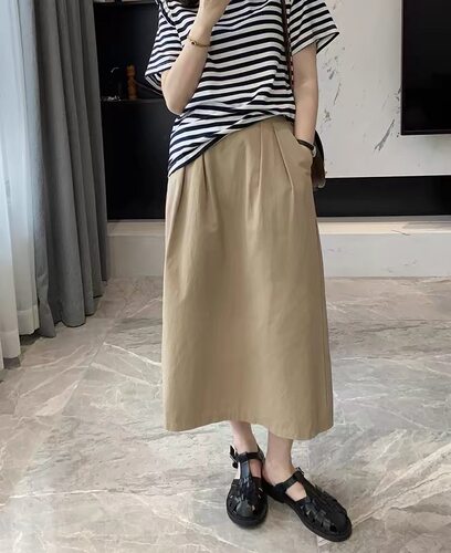 肥妹妹mm纯棉工装长开叉半身裙