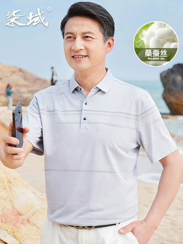 Шелковая летняя одежда, мужская хлопковая летняя футболка, для среднего возраста