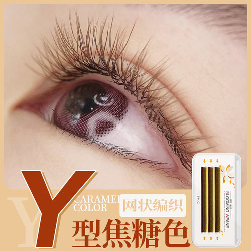 Y型编织网状交叉自动棕色假睫毛