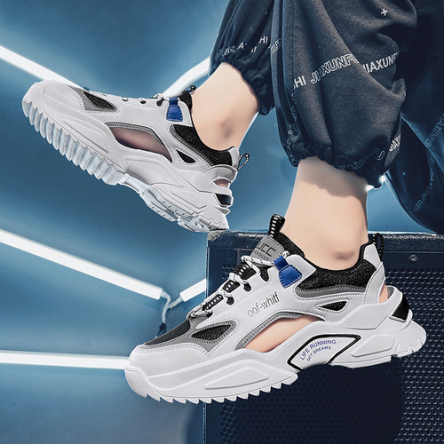 凉鞋男2025新款夏季包头跑步运动洞洞鞋青少年防滑防臭沙滩涉水鞋