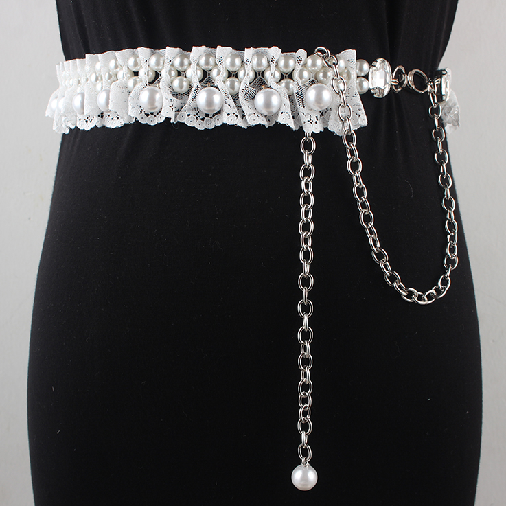 高级感珍珠腰链配饰女ins水钻链条腰带装饰配裙子牛仔裤金属链子