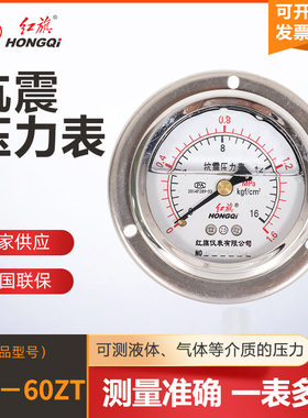 厂家直销红旗仪表轴向带前边耐震抗震防震压力表YTN-60ZT油液压表