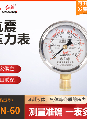 厂家直销 红旗仪表 耐震抗震压力表YTN-60充油压力表有英制螺现货