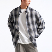 松弛廓形上衣 空气感亲肤垂顺 100%精梳棉轻盈色织粗格纹衬衫 薄款