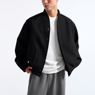 400G棒球领短款廓形夹克 羊毛混纺 立体打揽 利落暗门襟男款外套
