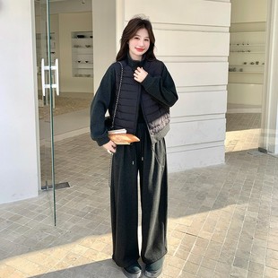 官网女装夏易菲灰色韩系松弛感拼接排骨羽绒服卫衣套装女2026冬新