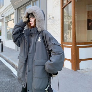 巨好看韩版 官网女装 新款 派克羽绒服2025冬季 夏易菲大毛领灰色工装