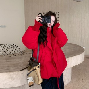 官网女装夏易菲新年红色针织围脖羽绒服女冬2026新款韩系巨好看保